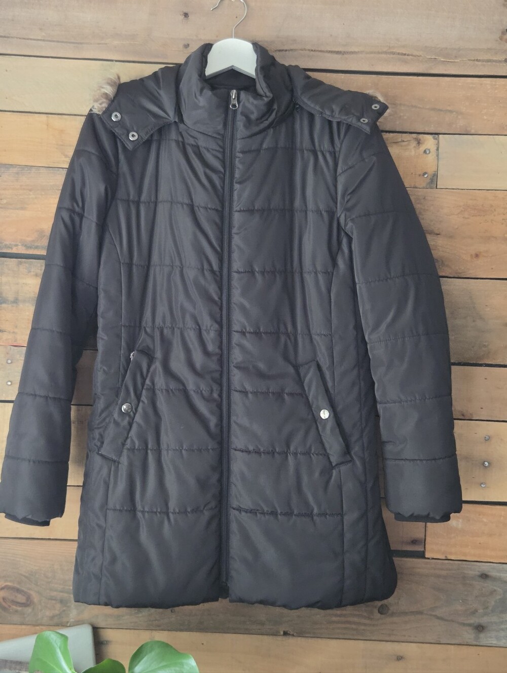 St. John's Bay Black Quilted Long Puffer Jacket with Hood
